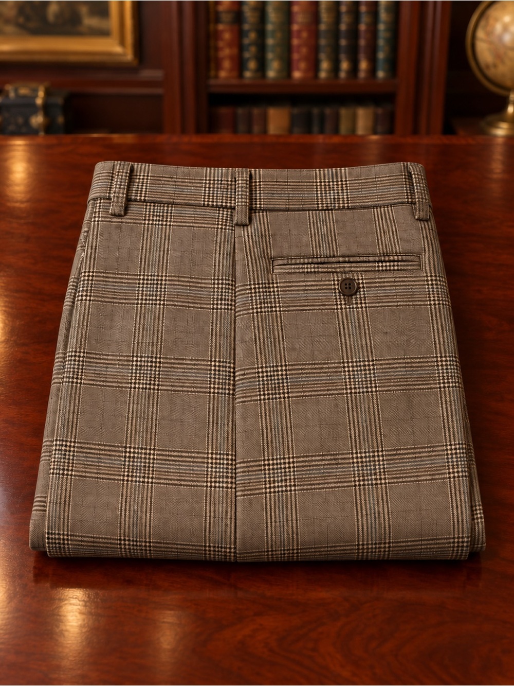 Kiton 100% Cashmere Prince of Wales Taupe Trousers with Subtle Azure Threading